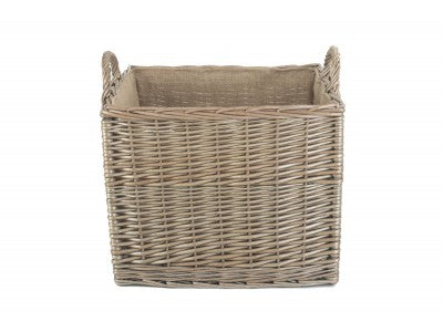 LARGE SQUARE LINED WICKER LOG / STORAGE BASKET