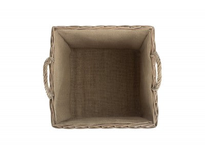 LARGE SQUARE LINED WICKER LOG / STORAGE BASKET
