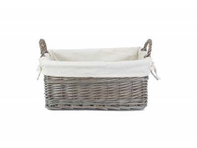 SMALL SHALLOW LINED ANTIQUE WASH STORAGE BASKET