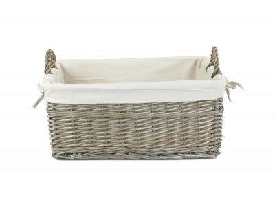 MEDIUM SHALLOW ANTIQUE WASH LINED STORAGE BASKET