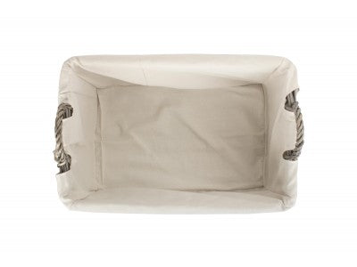 LARGE SHALLOW LINED ANTIQUE WASH STORAGE BASKET