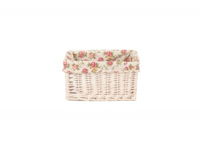SMALL WHITE WASH STORAGE BASKET with GARDEN ROSE LINING