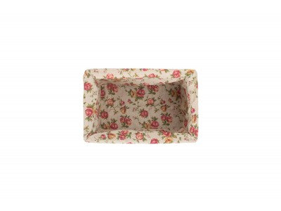 SMALL WHITE WASH STORAGE BASKET with GARDEN ROSE LINING