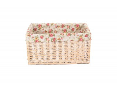 EXTRA LARGE WHITE WASH STORAGE BASKET with GARDEN ROSE LINING