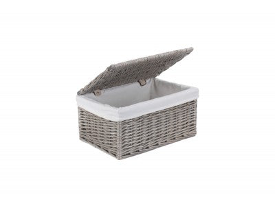 MEDIUM ANTIQUE WASH FINISH STORAGE HAMPER with WHITE LINING