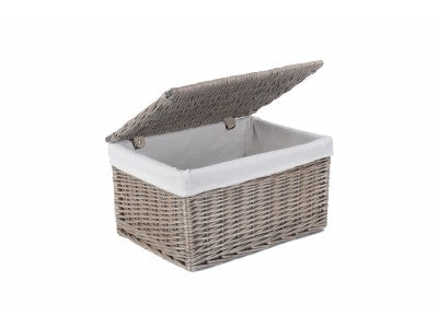 LARGE ANTIQUE WASH STORAGE HAMPER with WHITE LINING