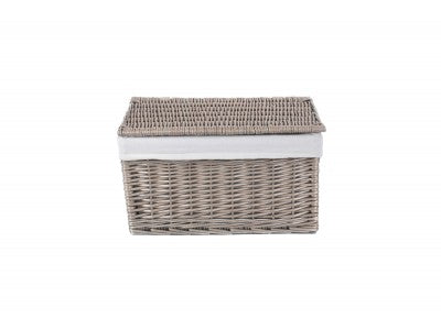 LARGE ANTIQUE WASH STORAGE HAMPER with WHITE LINING