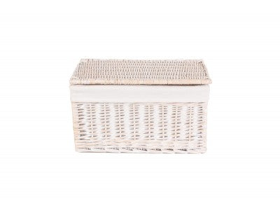 LARGE WHITE WASH FINISH STORAGE HAMPER with WHITE LINING