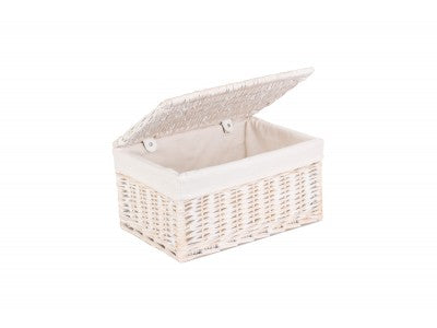 MEDIUM WHITE WASH FINISH STORAGE HAMPER with WHITE LINING
