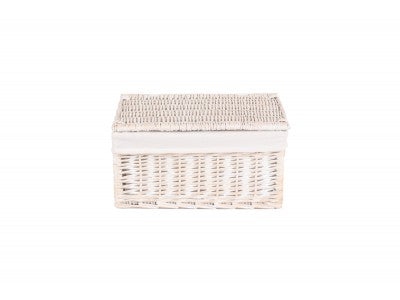 MEDIUM WHITE WASH FINISH STORAGE HAMPER with WHITE LINING