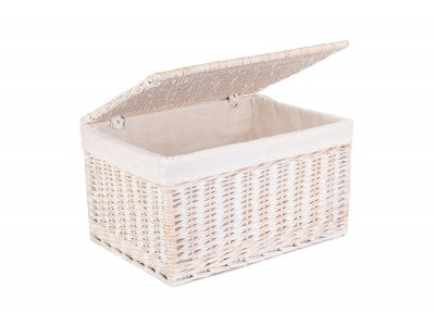 EXTRA LARGE WHITE WASH FINISH STORAGE HAMPER with WHITE LINING