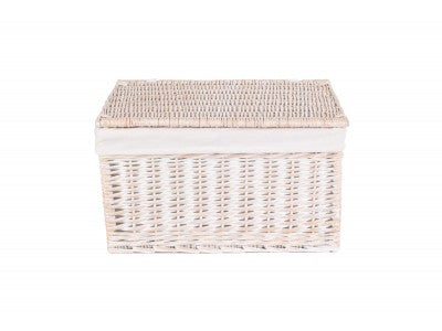 EXTRA LARGE WHITE WASH FINISH STORAGE HAMPER with WHITE LINING