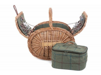OVAL 4 PERSON GREEN TWEED HAMPER