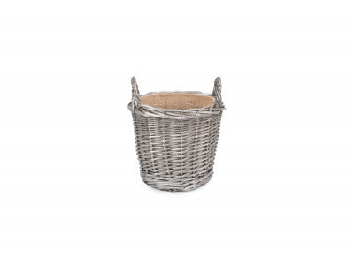 SMALL ROUND LINED WICKER PLANTER BASKET