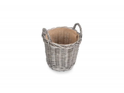 SMALL ROUND LINED WICKER PLANTER BASKET