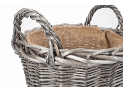 SMALL ROUND LINED WICKER PLANTER BASKET