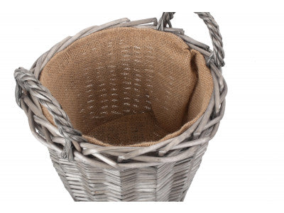 SMALL ROUND LINED WICKER PLANTER BASKET