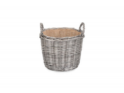 MEDIUM ROUND LINED WICKER LOG BASKET