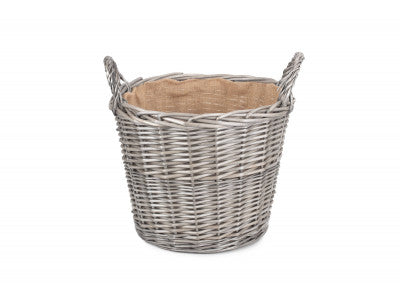 LARGE ROUND LINED WICKER LOG BASKET