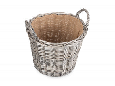 LARGE ROUND LINED WICKER LOG BASKET