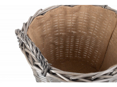 LARGE ROUND LINED WICKER LOG BASKET