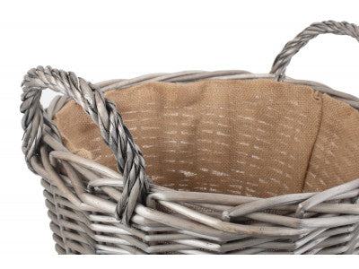 LARGE ROUND LINED WICKER LOG BASKET