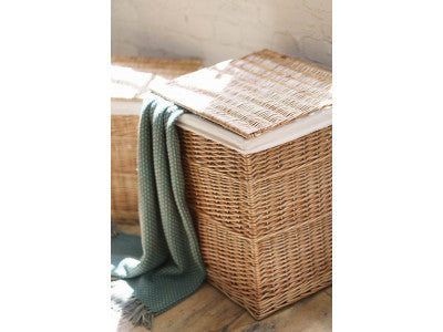 LIGHT STEAMED LARGE SQUARE LAUNDRY BASKET with WHITE LINING