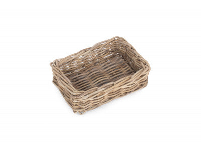 SMALL SHALLOW RATTAN RECTANGULAR BASKET