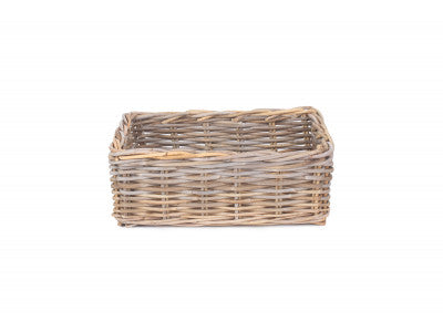 LARGE SHALLOW RATTAN RECTANGULAR BASKET