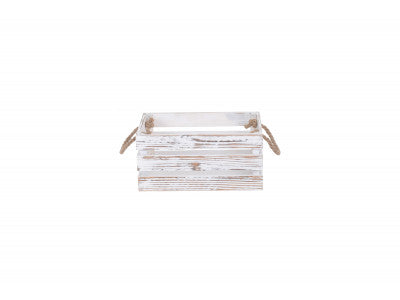 SMALL DISTRESSED WHITE ROPE HANDLED CRATE