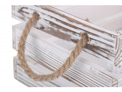 SMALL DISTRESSED WHITE ROPE HANDLED CRATE
