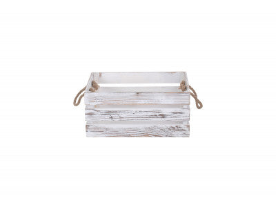 MEDIUM DISTRESSED WHITE ROPE HANDLED CRATE