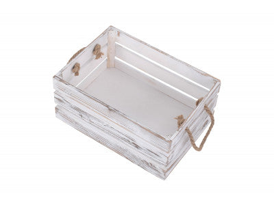 MEDIUM DISTRESSED WHITE ROPE HANDLED CRATE