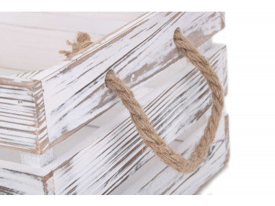 MEDIUM DISTRESSED WHITE ROPE HANDLED CRATE