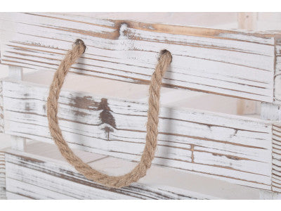 LARGE DISTRESSED WHITE ROPE HANDLED CRATE