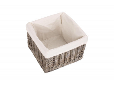 SMALL SQUARE ANTIQUE WASH LINED STORAGE BASKET