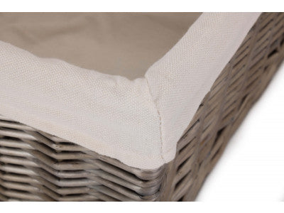 SMALL SQUARE ANTIQUE WASH LINED STORAGE BASKET