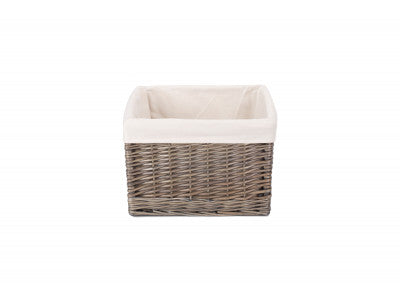 MEDIUM SQUARE ANTIQUE WASH LINED STORAGE BASKET