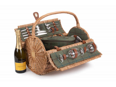 2 PERSON GREEN TWEED BARREL HAMPER