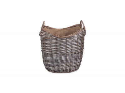 SMALL SCOOP NECK ANTIQUE WASH HESSIAN LINED BASKET