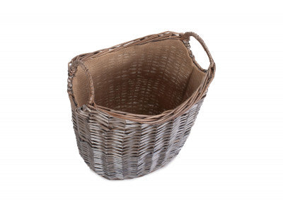 SMALL SCOOP NECK ANTIQUE WASH HESSIAN LINED BASKET