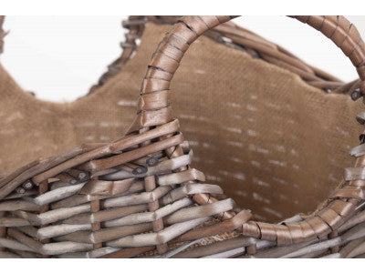 SMALL SCOOP NECK ANTIQUE WASH HESSIAN LINED BASKET