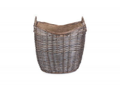 MEDIUM SCOOP NECK ANTIQUE WASH HESSIAN LINED BASKET