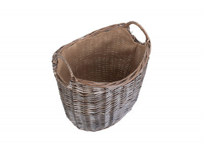 MEDIUM SCOOP NECK ANTIQUE WASH HESSIAN LINED BASKET