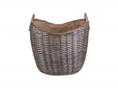 LARGE SCOOP NECK ANTIQUE WASH HESSIAN LINED BASKET