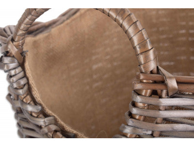 LARGE SCOOP NECK ANTIQUE WASH HESSIAN LINED BASKET