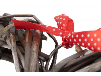WIDE HEART WREATH with RED SPOTTY RIBBON