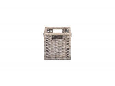 SMALL WOODEN FRAMED SPLIT WILLOW STORAGE BASKET