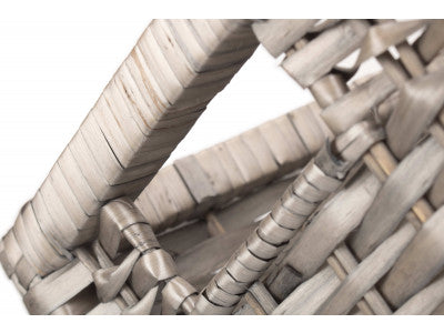 SMALL WOODEN FRAMED SPLIT WILLOW STORAGE BASKET