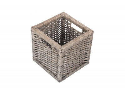 SMALL WOODEN FRAMED SPLIT WILLOW STORAGE BASKET